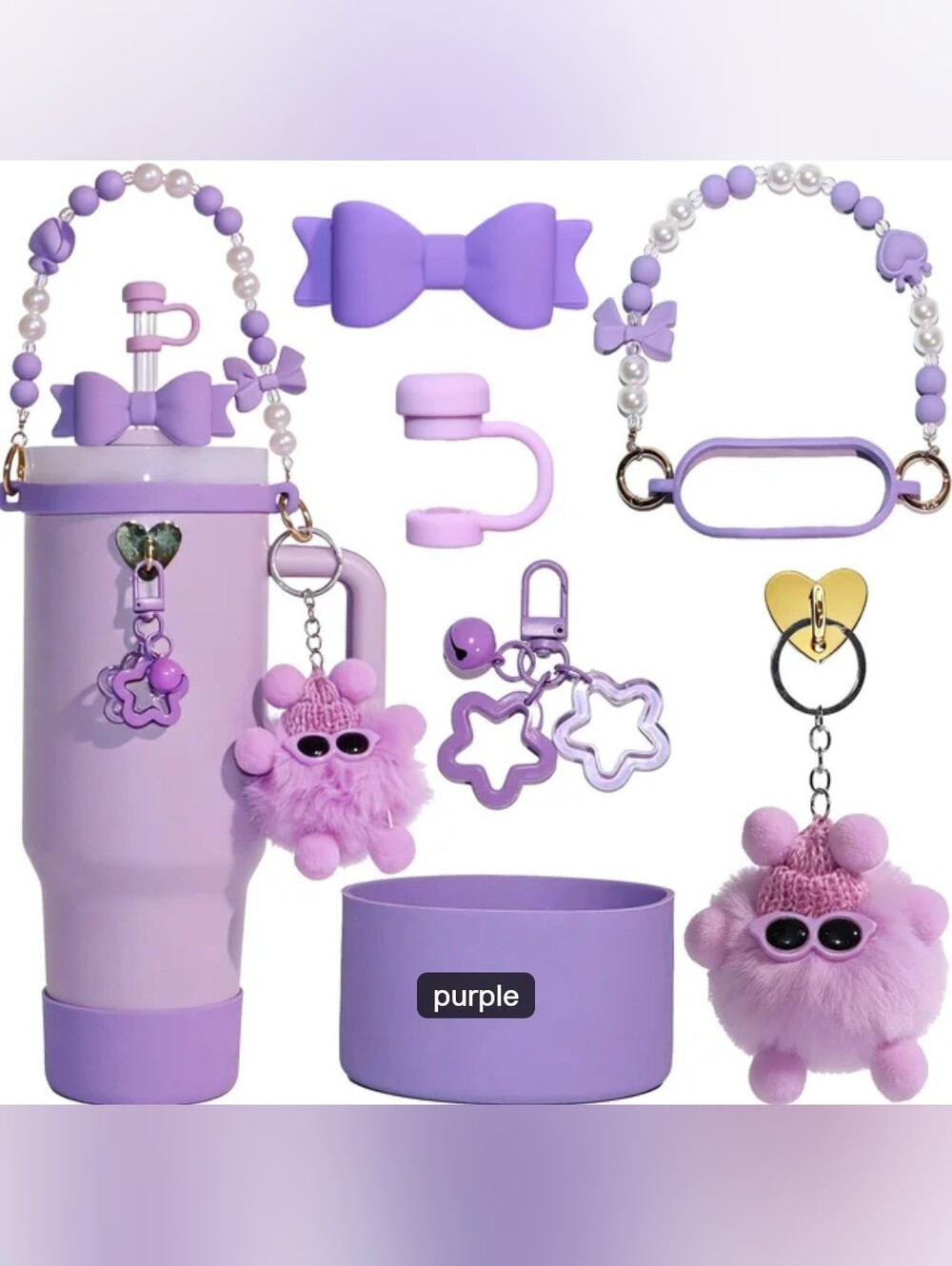 Tumbler Accessory Kit with Bow, Handle Strap, Keychain & Charms